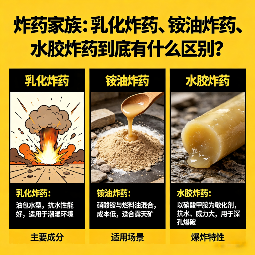 翁田镇炸药家族：乳化炸药、铵油炸药、水胶炸药到底有什么区别？